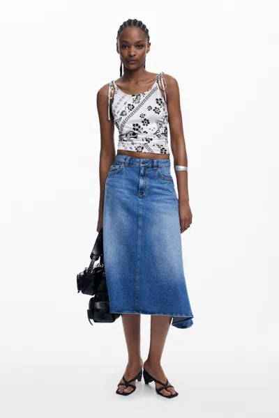 Desigual Asymmetric Midi Denim Skirt In Blue