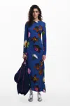 Desigual Asymmetric Midi Dress In Blue
