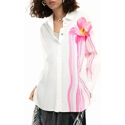 Desigual Asymmetric Print Woven Shirt In White