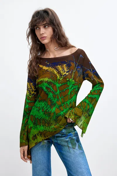 Desigual Asymmetric Printed Blouse M. C. Lacroix In Green