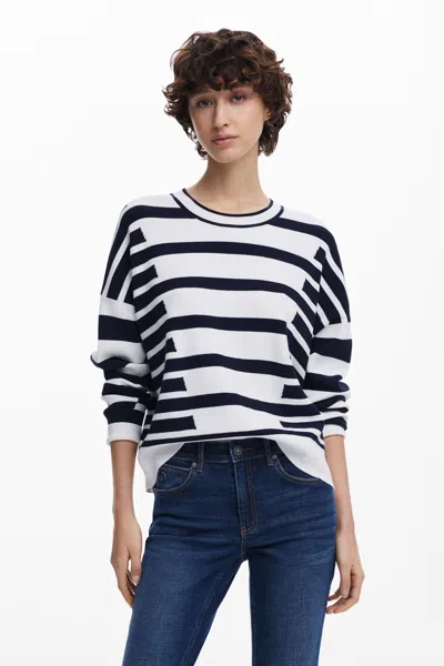 Desigual Asymmetric Stripe Sweatshirt In White