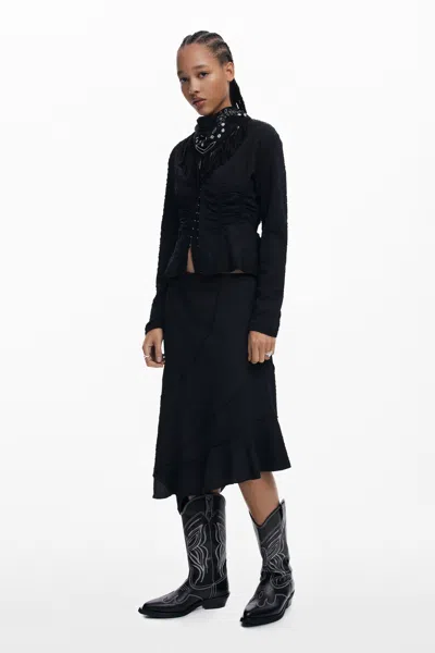 Desigual Asymmetric Texture Skirt In Black