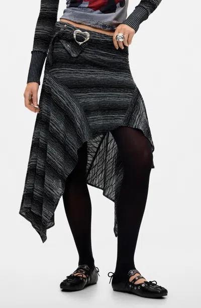 Desigual Asymmetric Textured Midi Skirt In Black