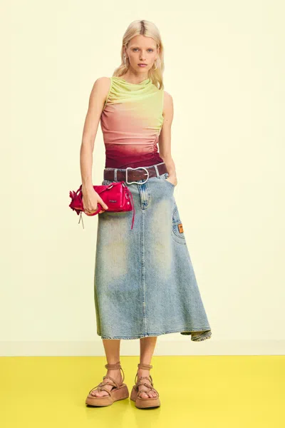 Desigual Asymmetrical Denim Skirt In Blue