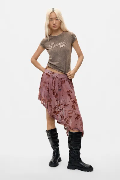 Desigual Asymmetrical Flocked Skirt In Pink