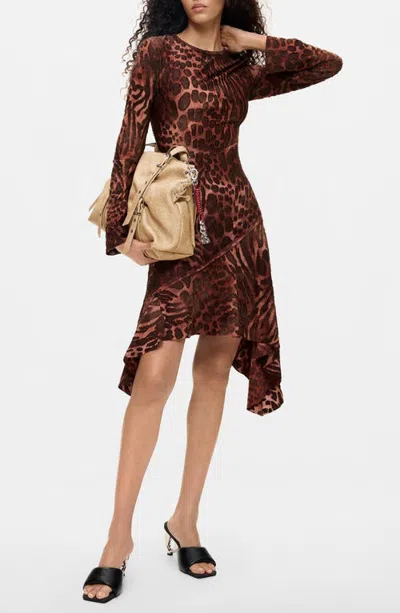 Desigual Asymmetrical Long Sleeve Dress In Brown
