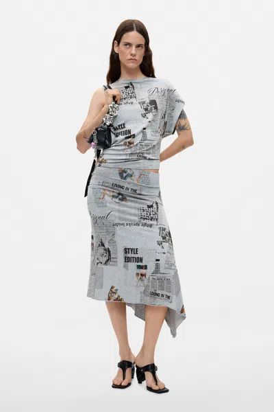Desigual Asymmetrical Printed Skirt In Gray
