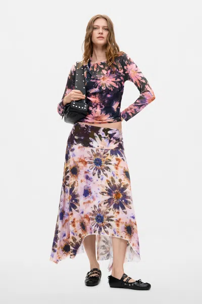 Desigual Asymmetrical Printed Skirt In Multi