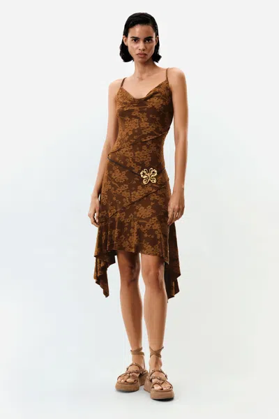 Desigual Asymmetrical Strappy Dress In Brown