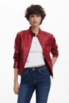 Desigual Faux Leather Moto Jacket In Orange Red