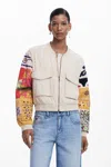 Desigual Patchwork-sleeve Bomber Jacket In White