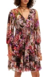 DESIGUAL DESIGUAL AZALEA FLORAL PRINT LONG SLEEVE MINIDRESS