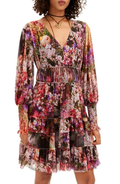 Desigual Azalea Floral Print Long Sleeve Minidress In Mix