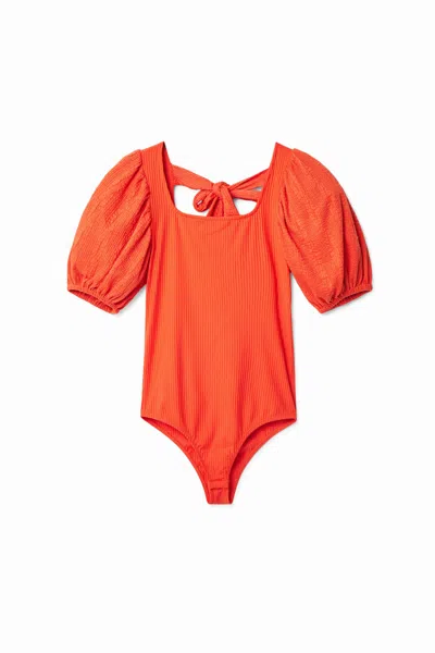 Desigual Balloon-sleeve Body In Orange
