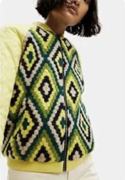 Desigual Baltimore Crochet Bomber Jacket In Yellow/green/black In Multi