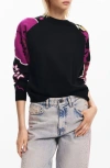 Desigual Floral Sleeve Sweater In Black