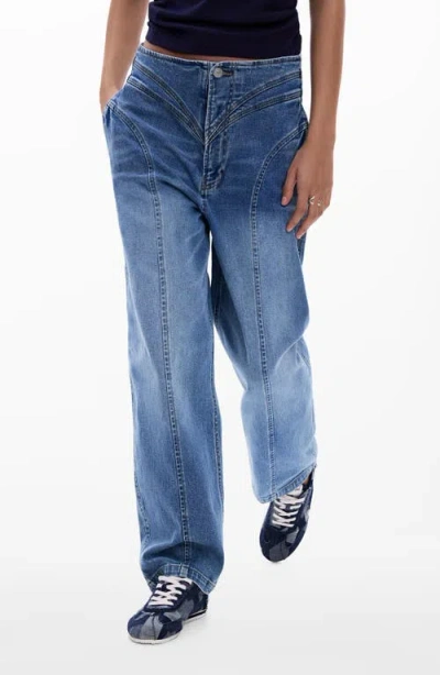 Desigual Barrel Leg Jeans In Blue