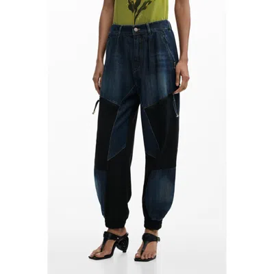 Desigual Barrel Leg Jeans In Blue