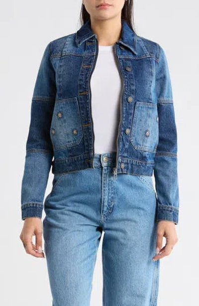 Desigual Beaded Denim Trucker Jacket In Blue