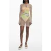 Desigual Beaded Long Sleeve Cotton Blend Crochet Cover-up Dress In Light Beige