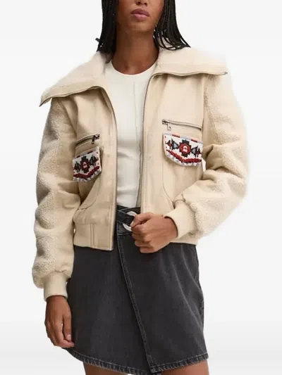 Desigual Beaded-pockets Bomber Jacket In Neutral