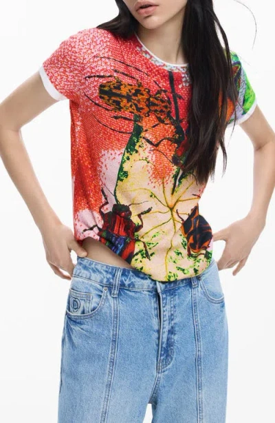 Desigual Beetle Cotton Graphic T-shirt In Multi