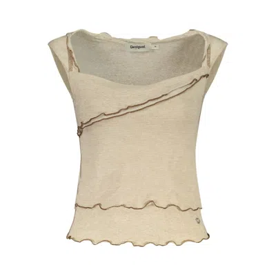 Desigual Beige Viscose Tank Tops In Multi