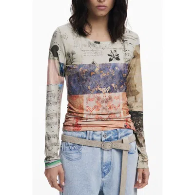 Desigual Collage Ruched Long-sleeved T-shirt In Multi