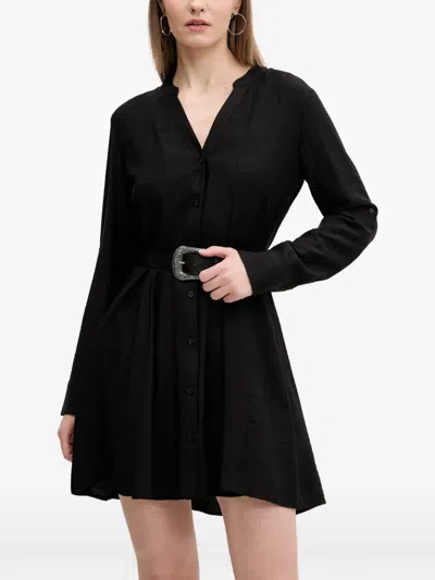 Desigual Belted Button-up Mini Dress In Black