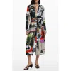 Desigual Belted Long Sleeve Crepe Maxi Shirtdress In Multi