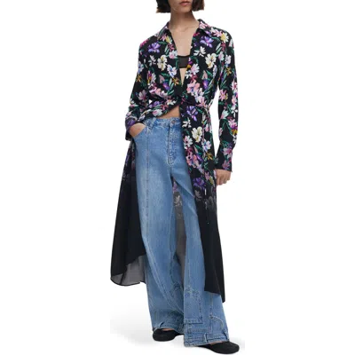 Desigual Belted Long Sleeve Midi Shirtdress In Multi