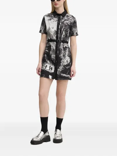 Desigual Short Sleeve Dress In Tropic Litography In Black