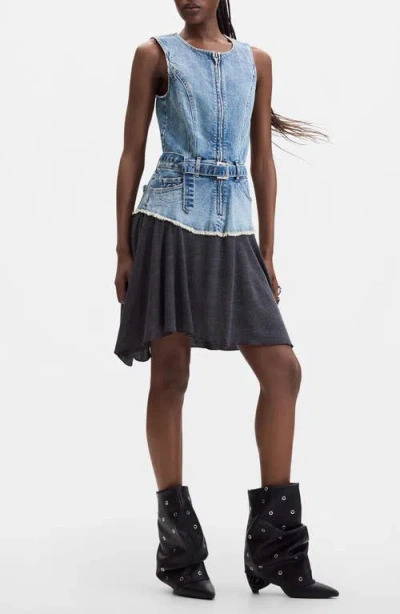 Desigual Belted Mixed Media Dress In Multi