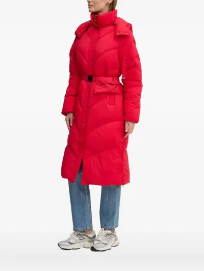 Desigual Belted Puffer Jacket In Red