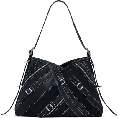 Desigual Belted Zip Faux Leather Shoulder Bag In Black