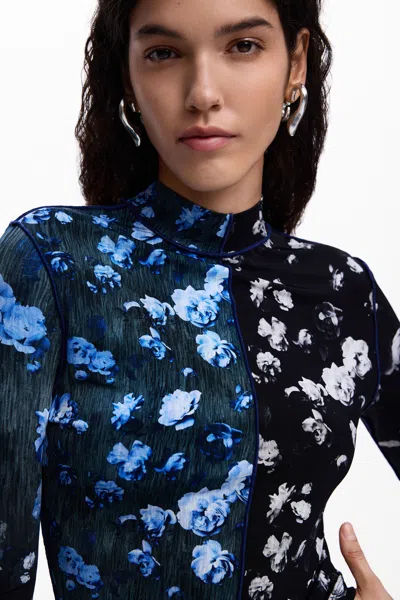 Desigual Bicolor Floral T-shirt In Multi