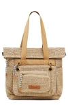 Desigual Big Expandable Straw Backpack In Brown