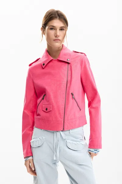Desigual Biker Jacket Leather Effect In Pink