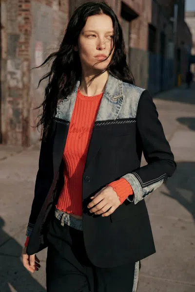 Desigual Bimaterial Blazer In Black