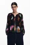 Desigual Floral Flowly Button Blouse In Black W/flowers In Black