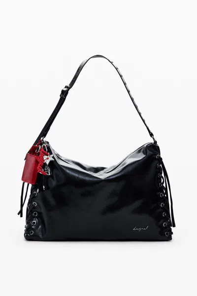Desigual 大きな輝く編み込みバッグ In Black
