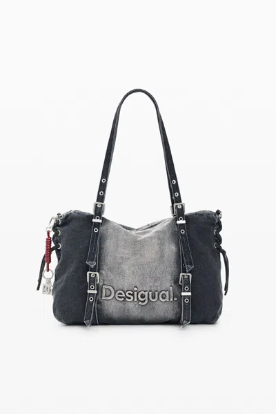 Desigual Large Denim Bag In Black
