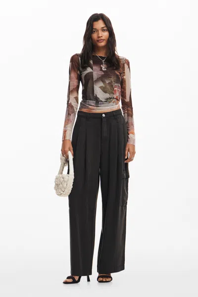 Desigual Fluid Cargo Pants In Black