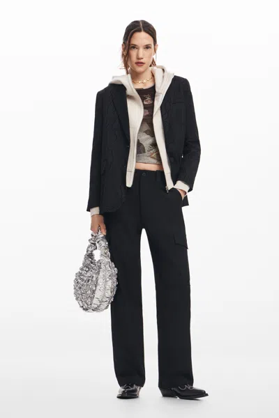 Desigual Fluid Cargo Pants In Black