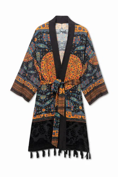Desigual Ethnic Tassels Kimono In Black