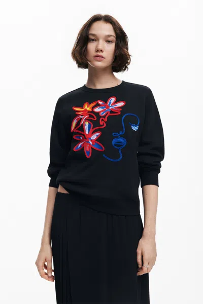 Desigual Sweatshirt With Arty Print In Black