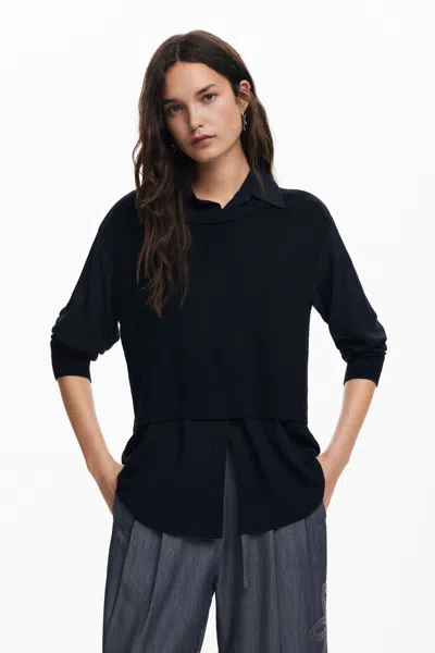 Desigual Combined Knit Shirt In Black