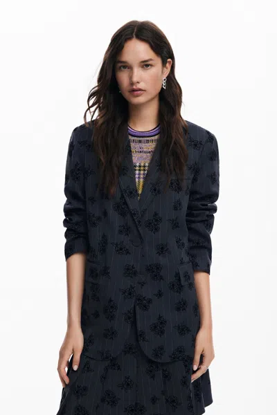 Desigual Floral Blazer In Black