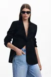 Desigual Lettering Peak Lapel Blazer In Black