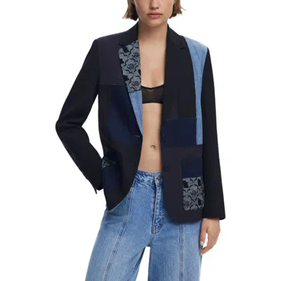 Desigual Black Polyester Blazer In Multi